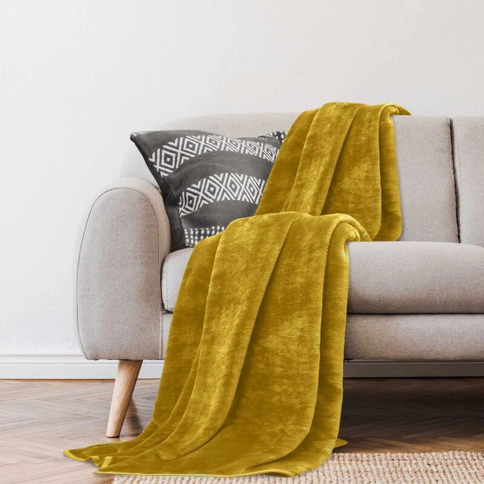 BRAEDON MINK FUR OCHRE YELLOW THROW 150X200CM