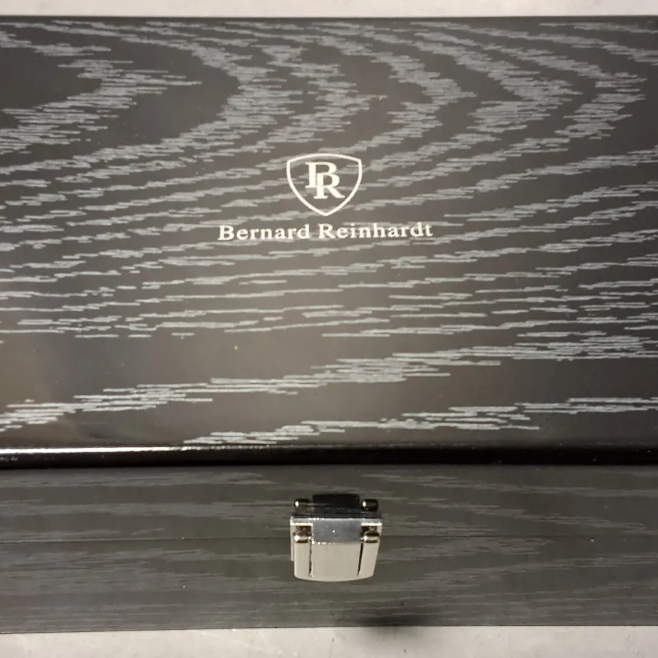 BERNARD REINHARDT STAINLESS STEEL BLACK FACED GENTS WATCH IN GIFT BOX