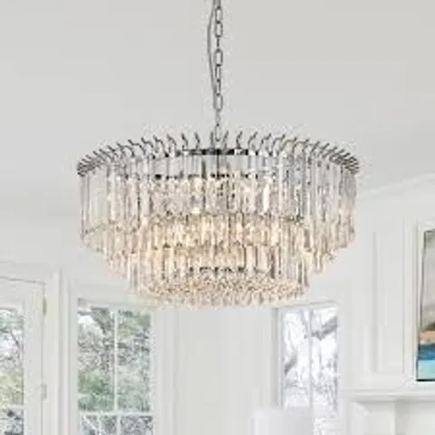 BOXED 9 LIGHT CHANDELIER WITH CRYSTAL ACCENTS