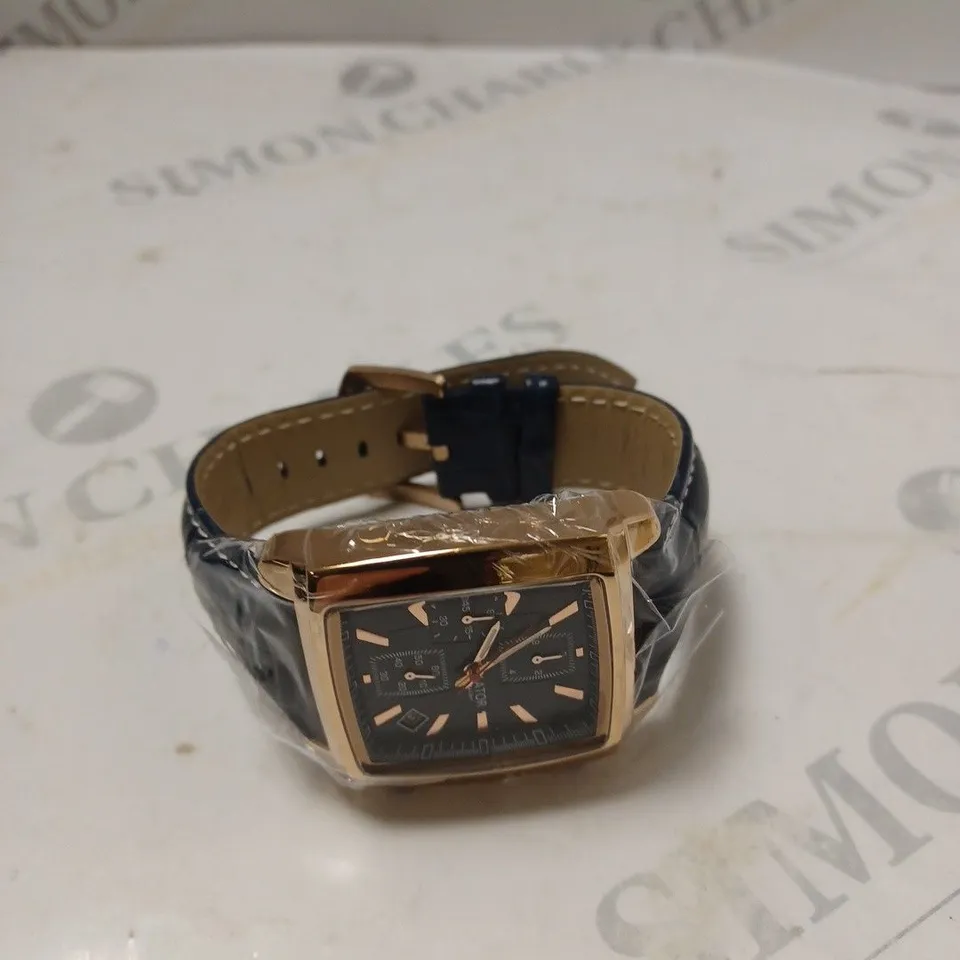 MENS LATOR CALIBRE L400 CHRONOGRAPH WATCH - SUB DIALS & DATE FUNCTION – BLUE DIAL & LEATHER STRAP