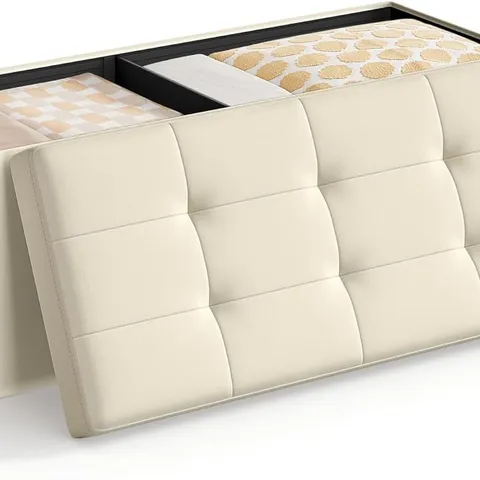 BOXED SONGMICS MAZIE COLLECTION - STORAGE OTTOMAN BENCH, 110 CM FOLDING FOOT REST STOOL, END OF BED BENCH, EASY ASSEMBLY, FOR LIVING ROOM, BEDROOM, ENTRYWAY, CREAM WHITE 