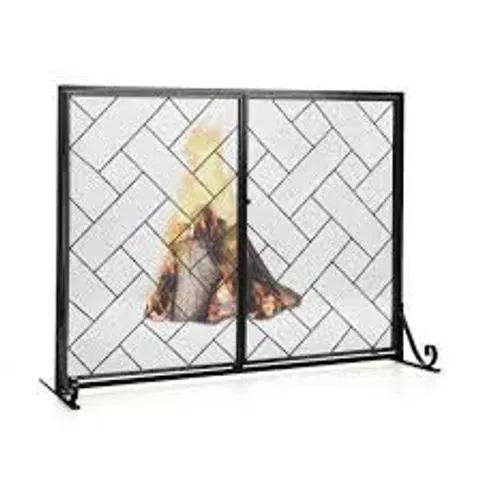 BOXED COSTWAY 2 PANEL BLACK DOUBLE MAGNETIC DOORS MESH FIREPLACE SCREEN