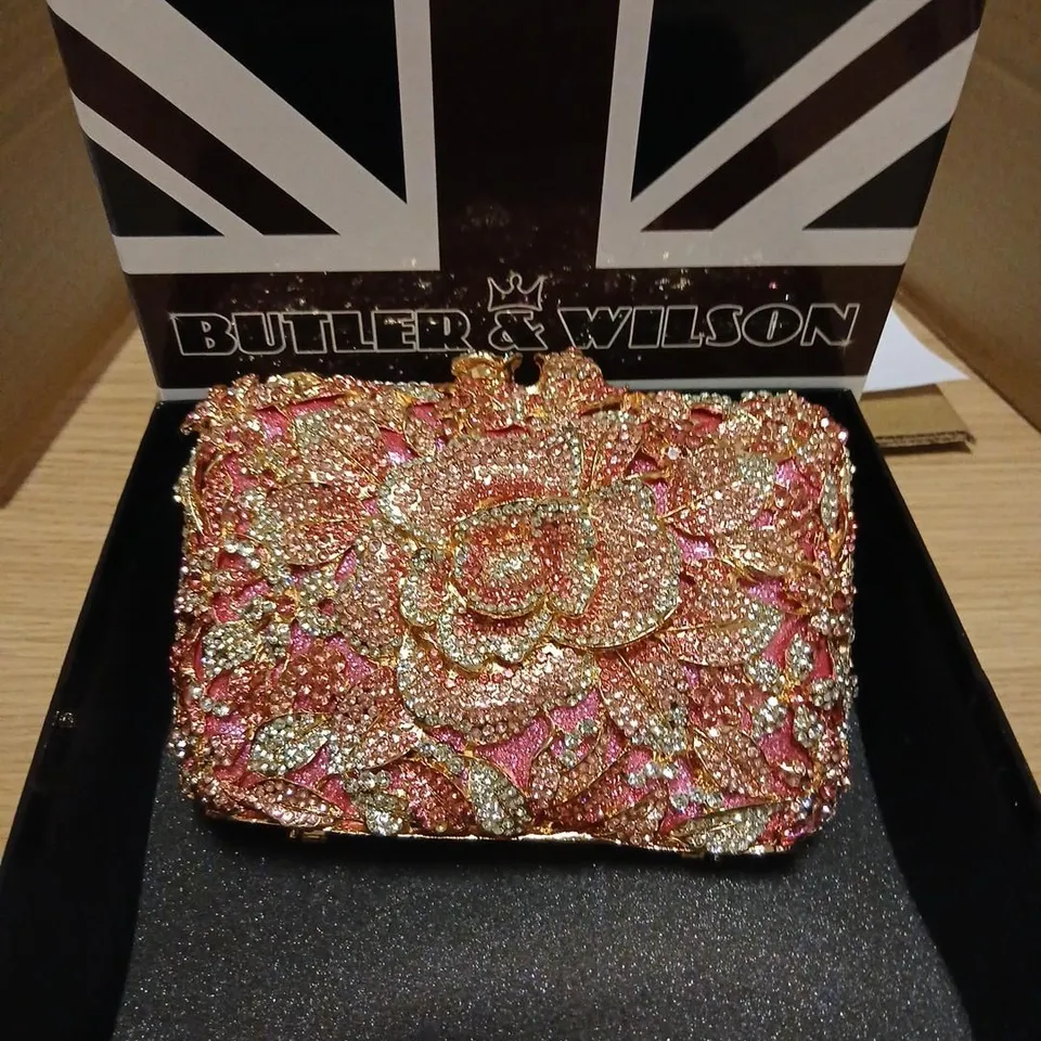 BUTLER AND WILSON CRYSTAL FLORAL BAG PINK