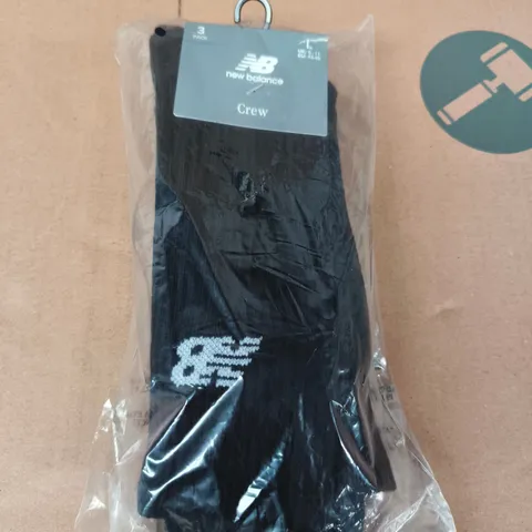 NEW BALANCE CREW SOCKS – BLACK, 3 PACK - SIZE 9/11