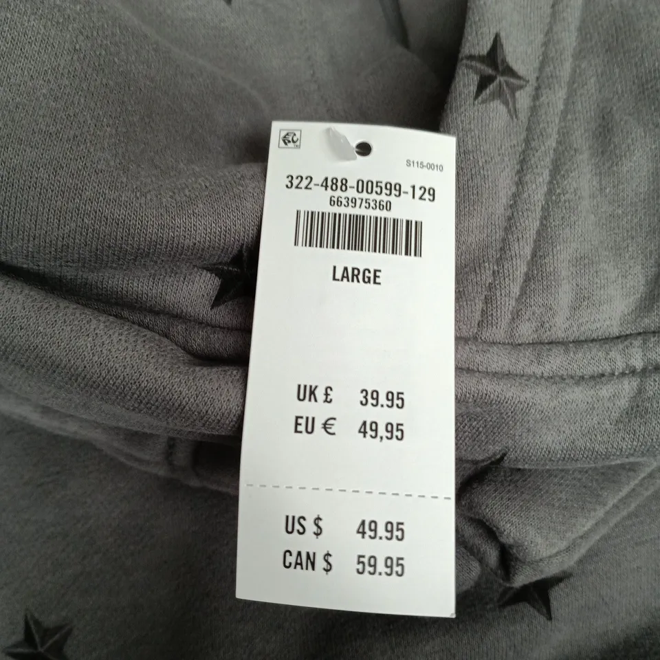 HOLLISTER HOODIE – GREY STAR PRINT – LARGE