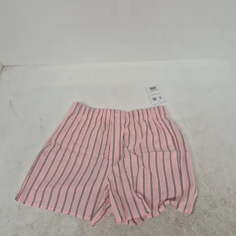 WNU THE BOXER SEERSUCKER SHORTS β PALE PINK & MOCHA STRIPE, UK 12