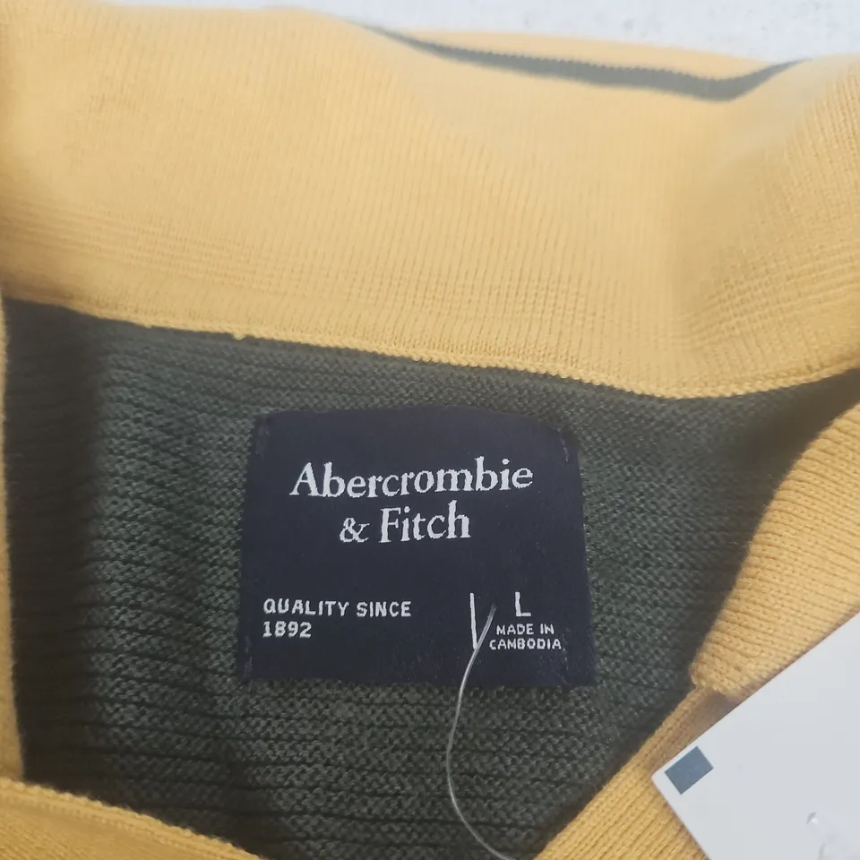 ABERCROMBIE & FITCH KNITWEAR JUMPER – BRAZIL MOTIF, GREEN WITH YELLOW COLLAR, UK SIZE L