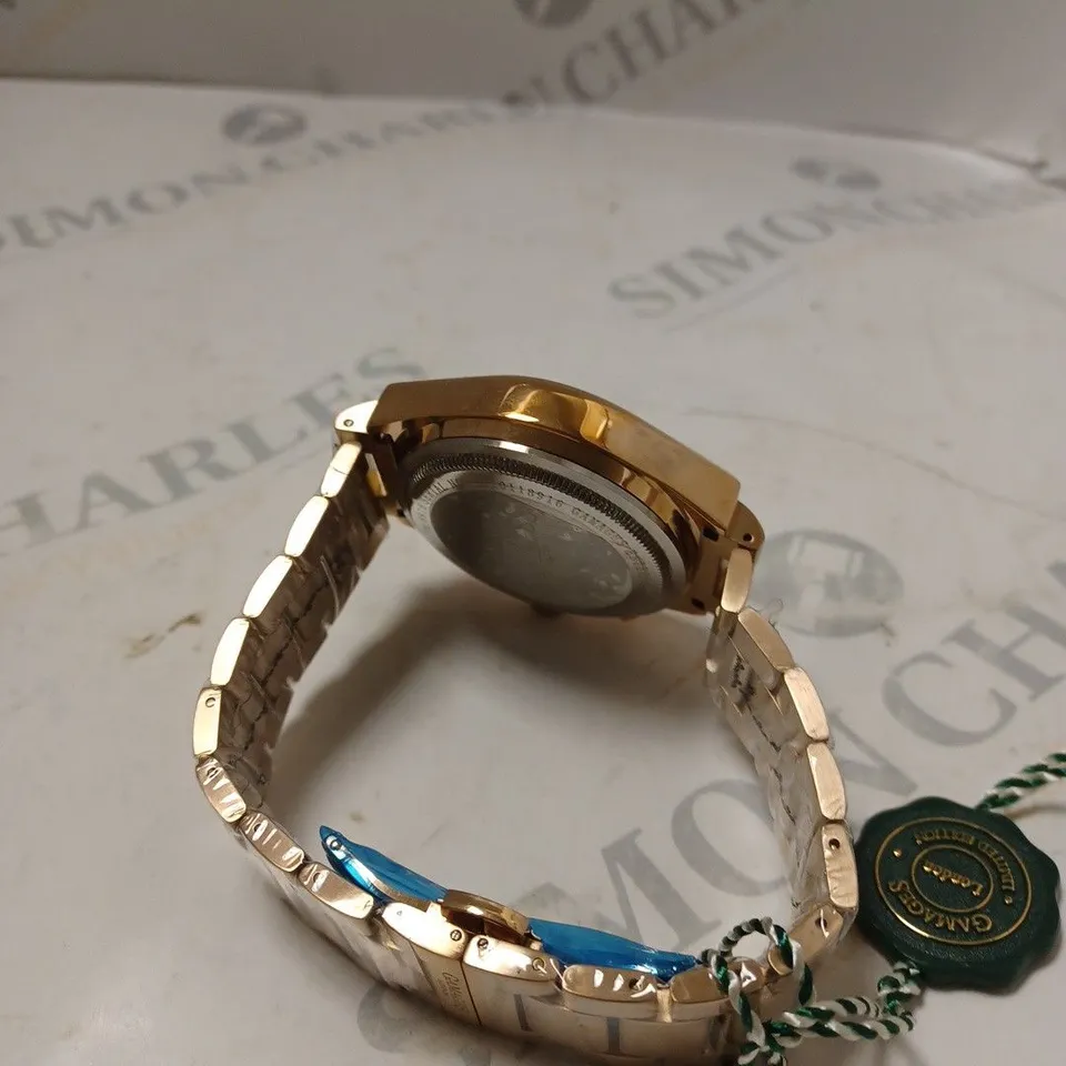 BOXED GAMAGES LONDON ENTERPRISE MENS AUTOMATIC ROSE GOLD STAINLESS STEEL BRACELET WATCH
