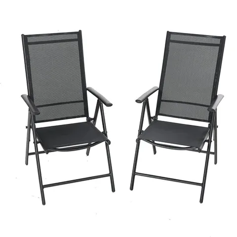 BOXED PHI VILLA SET OF 2 GARDEN CHAIRS FOLDABLE WITH ALUMINUM FRAME, ADJUSTABLE WITH 7 SEATING POSITIONS, HIGH BACK FOLDING RECLINING OUTDOOR CHAIRS