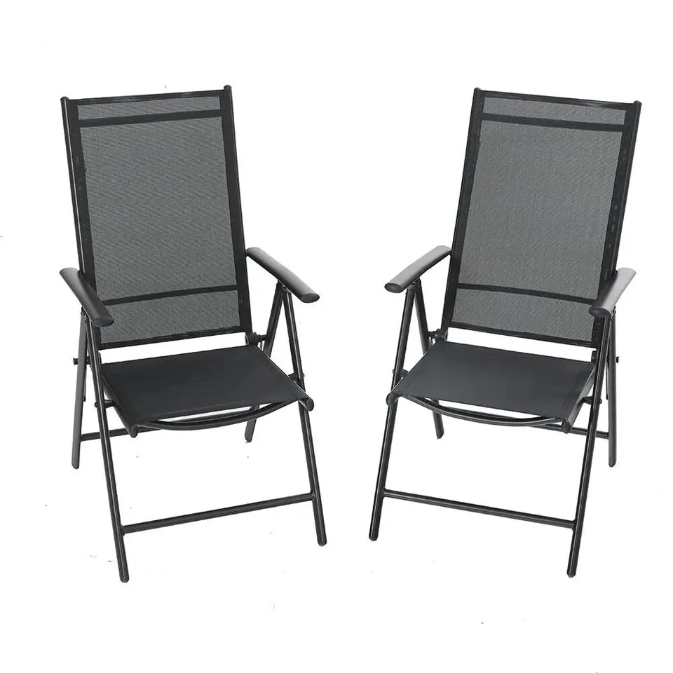 BOXED PHI VILLA SET OF 2 GARDEN CHAIRS FOLDABLE WITH ALUMINUM FRAME, ADJUSTABLE WITH 7 SEATING POSITIONS, HIGH BACK FOLDING RECLINING OUTDOOR CHAIRS