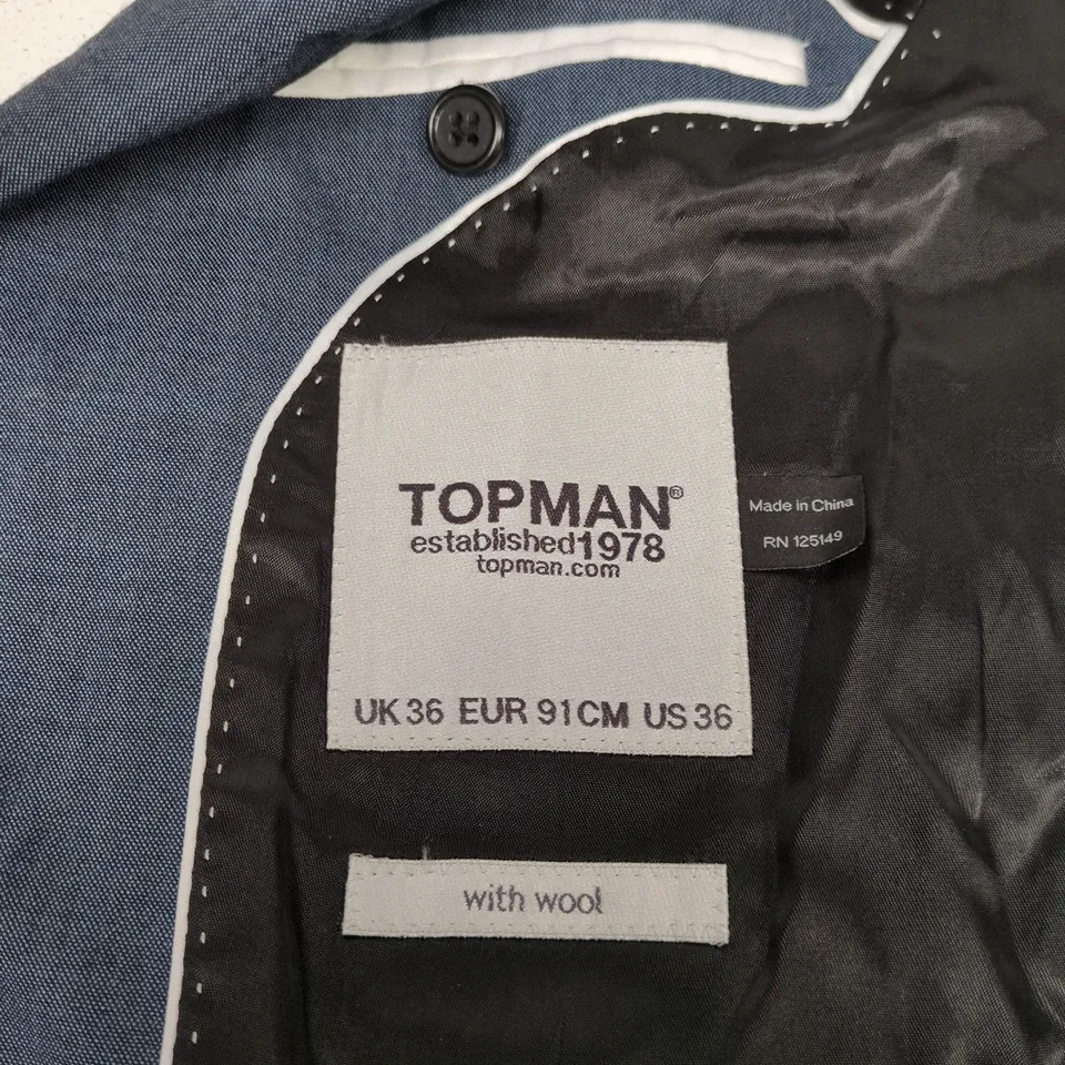 TOPMAN WOOL-BLEND BLAZER – DARK GREY, UK 36 (US 36, EUR 91CM)