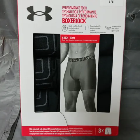 BOXED UNDER ARMOUR PERFORMANCE TECH BOXER SET IN BLACK - LARGE