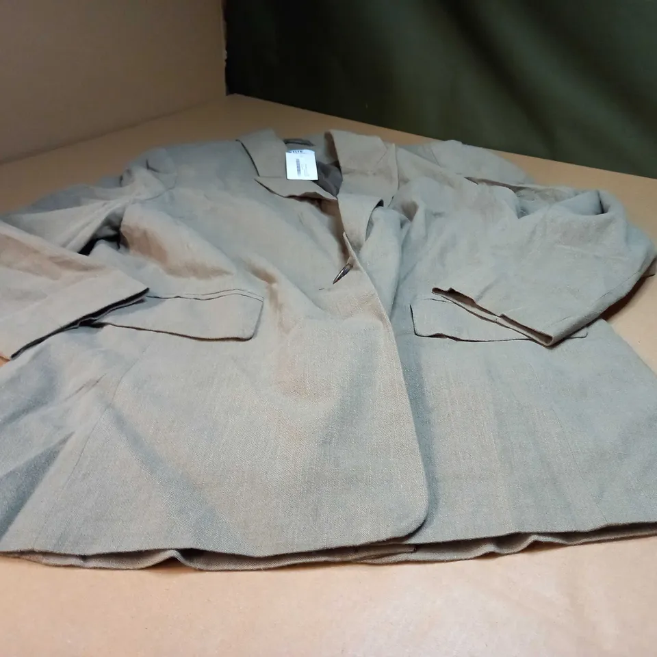 DOROTHY PERKINS KHAKI LONGLINE LINEN JACKET - SIZE 10