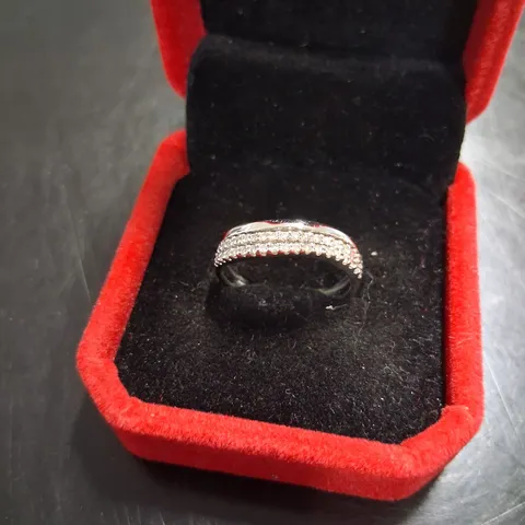 18CT WHITE GOLD THREE ROW RING SET WITH NATURAL DIAMONDS 