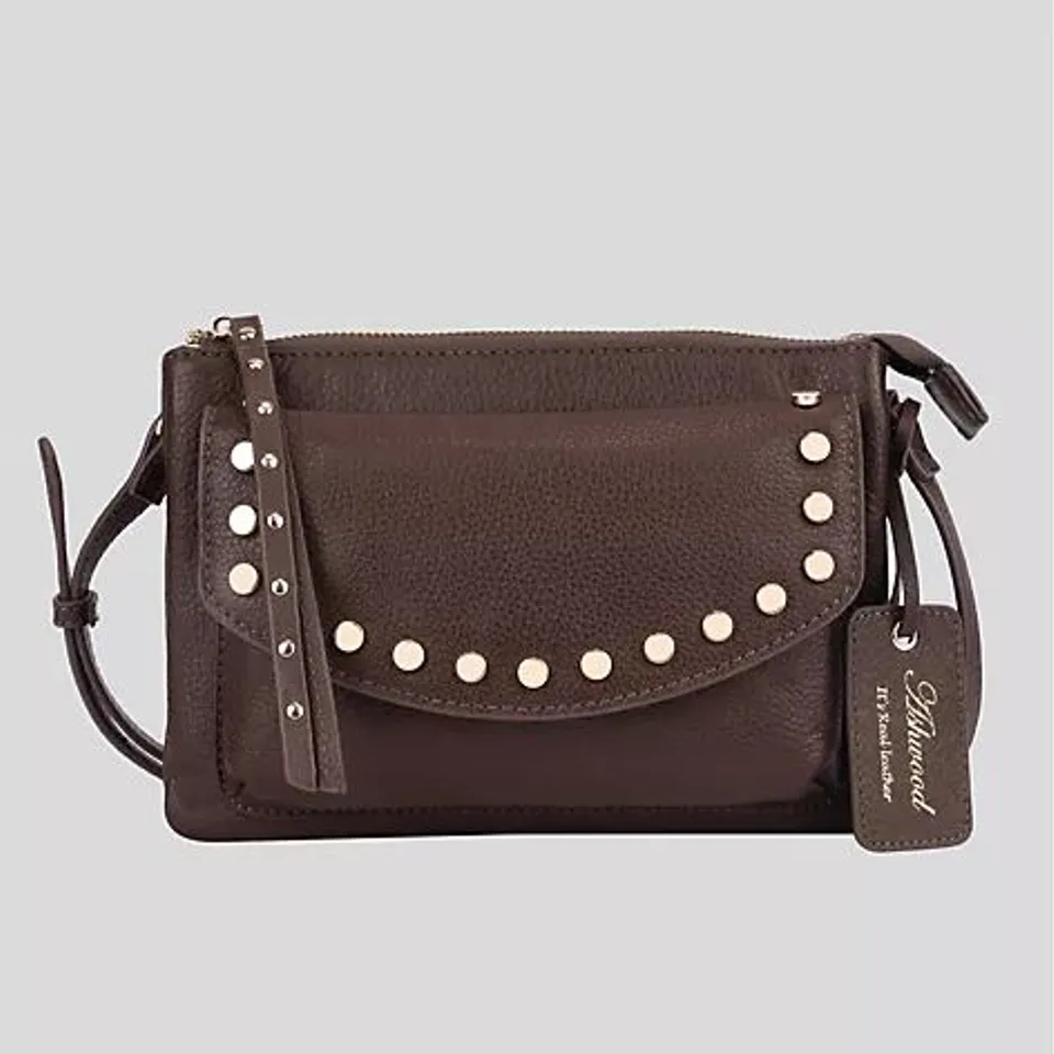 ASHWOOD LEATHER CROSSBODY BAG WITH STUD DETAIL - CHOCOLATE