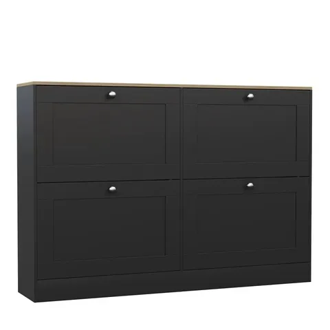 BOXED VIDA DESIGNS 4 DRAWER SHOE CABINET - BLACK & OAK