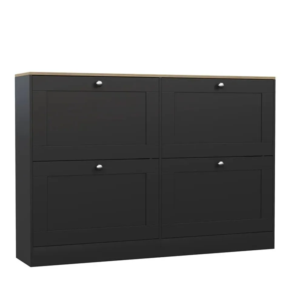BOXED VIDA DESIGNS 4 DRAWER SHOE CABINET - BLACK & OAK