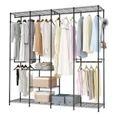 BOXED 195CM 4 COLUMN WIRE WARDROBE WITH 4 RAILS AND 6 SHELVES
