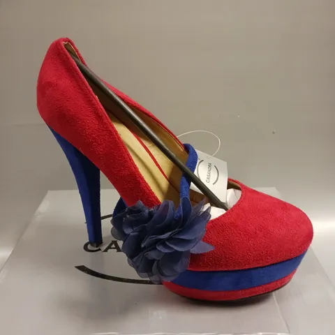 LOT OF 14 BOXED PAIRS OF CASANDRA RED/BLUE SHOES