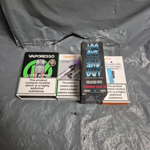 APPROXIMATELY 15 ASSORTED E-CIGARETTE PRODUCTS TO INCLUDE - ASPIRE, SAD BOY, ENDURA ETC 