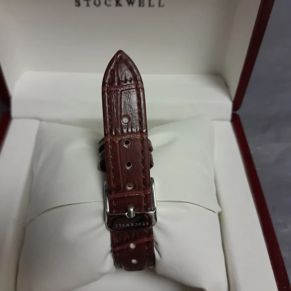 LADIES STOCKWELL WATCH WITH TEXTURED DIAL, SUB DIAL MINUTE HAND AND LEATHER STRAP IN GIFT BOX