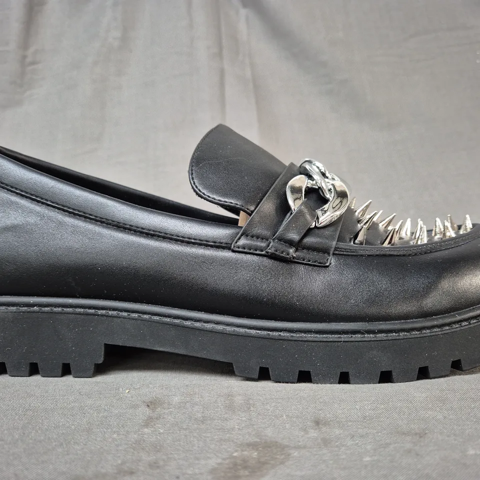 BOXED PAIR OF KOI THE GRAVE WARDEN MEN'S SPIKED LOAFERS IN BLACK UK SIZE 12