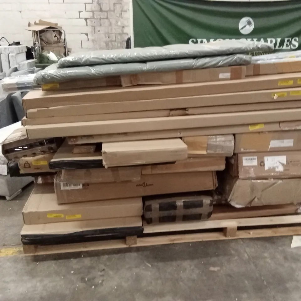 PALLET OF ASSORTED INCOMPLETE FURNITURE PARTS AND PIECES