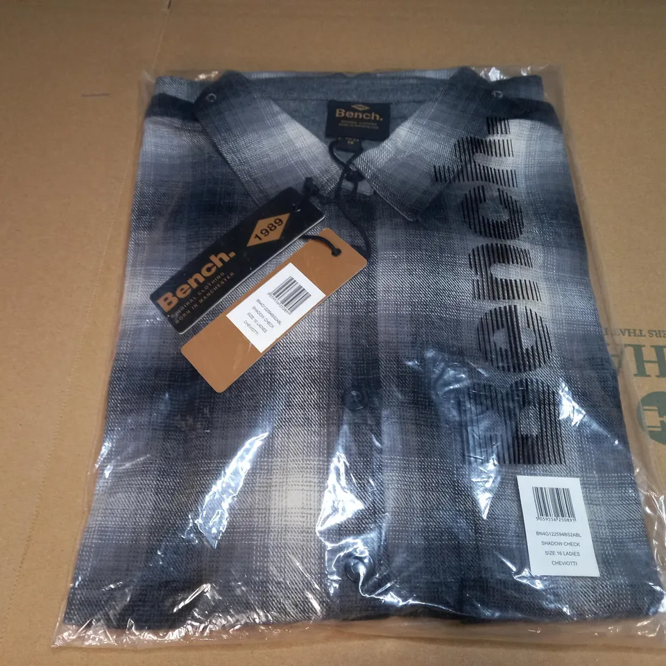BENCH. 1989 SHADOW CHECK SHIRT IN GREYSCALE & WHITE - SIZE 16 LADIES