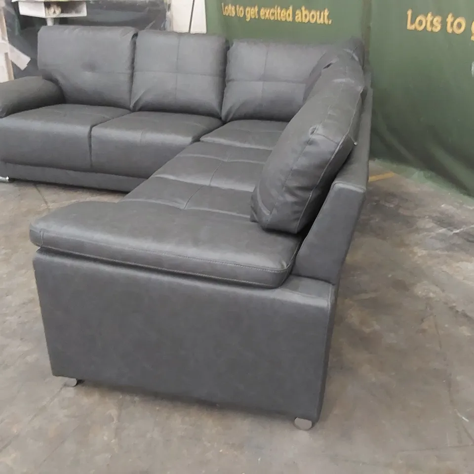 QUALITY DESIGNER FAUX LEATHER CORNER SOFA - GREY