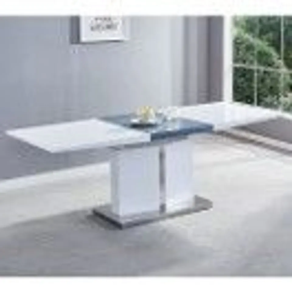 BOXED BELMONTE EXTENDABLE DINING TABLE LARGE IN WHITE AND GREY GLOSS (3 BOXES)