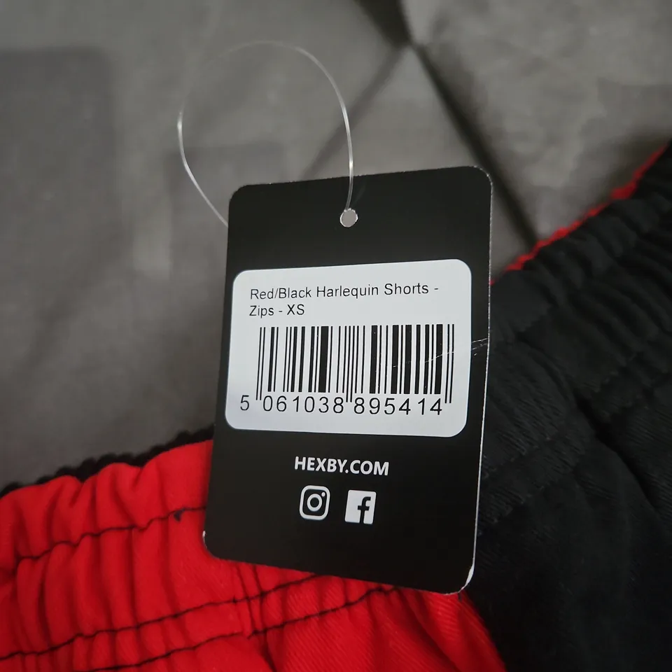 HEXBY RED/BLACK HARLEQUIN SHORTS – XS