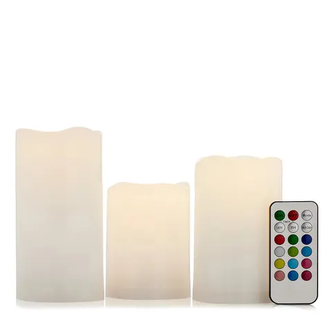 HOME STORIES SET OF 3 REAL LOOK INDOOR OUTDOOR FLAMELESS CANDLE WITH REMOTE