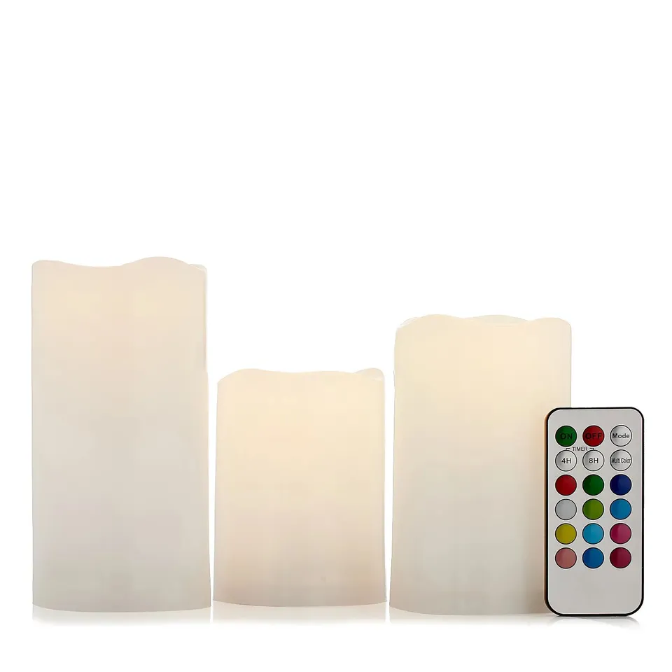 HOME STORIES SET OF 3 REAL LOOK INDOOR OUTDOOR FLAMELESS CANDLE WITH REMOTE