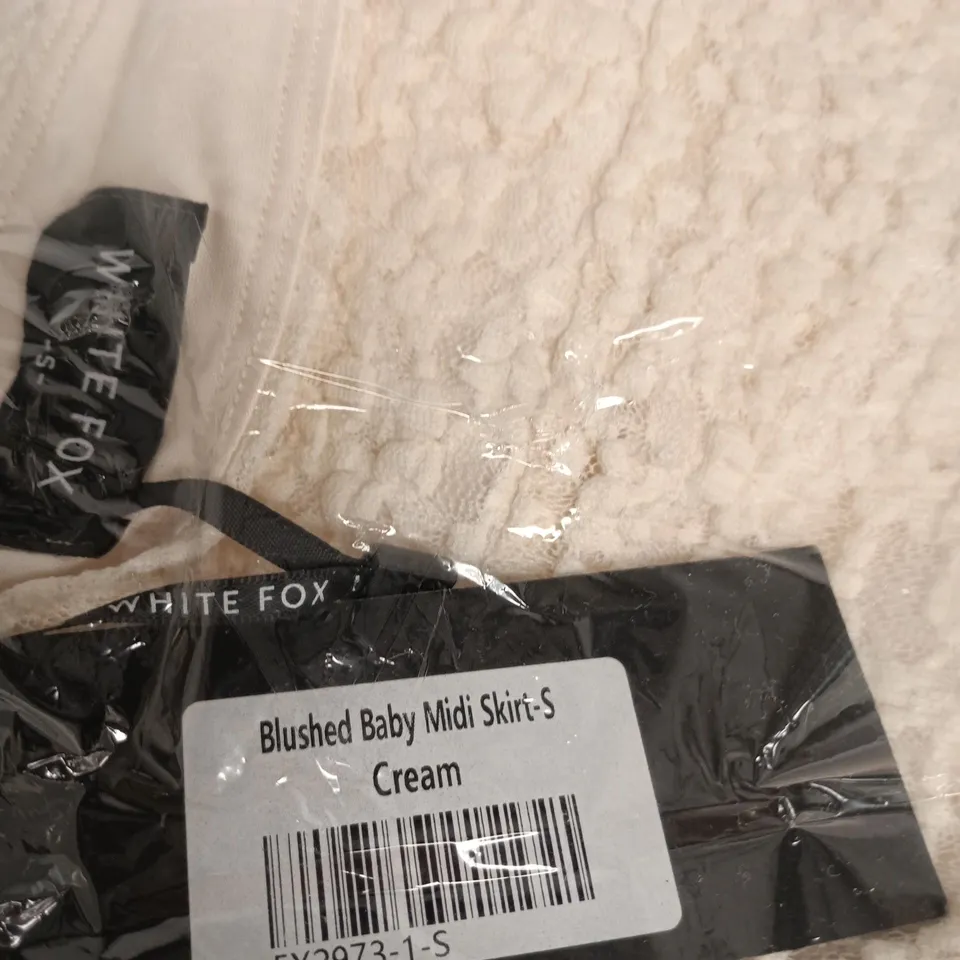 WHITE FOX BLUSHED BABY MIDI SKIRT – CREAM, SIZE S
