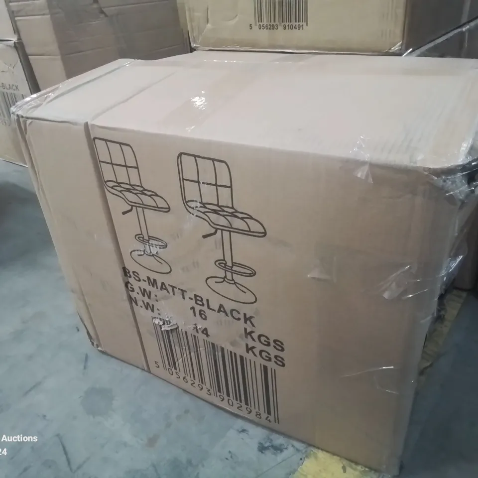 BOXED NEO SET OF 2 BLACK FAUX LEATHER SWIVEL STOOLS (1 BOX)