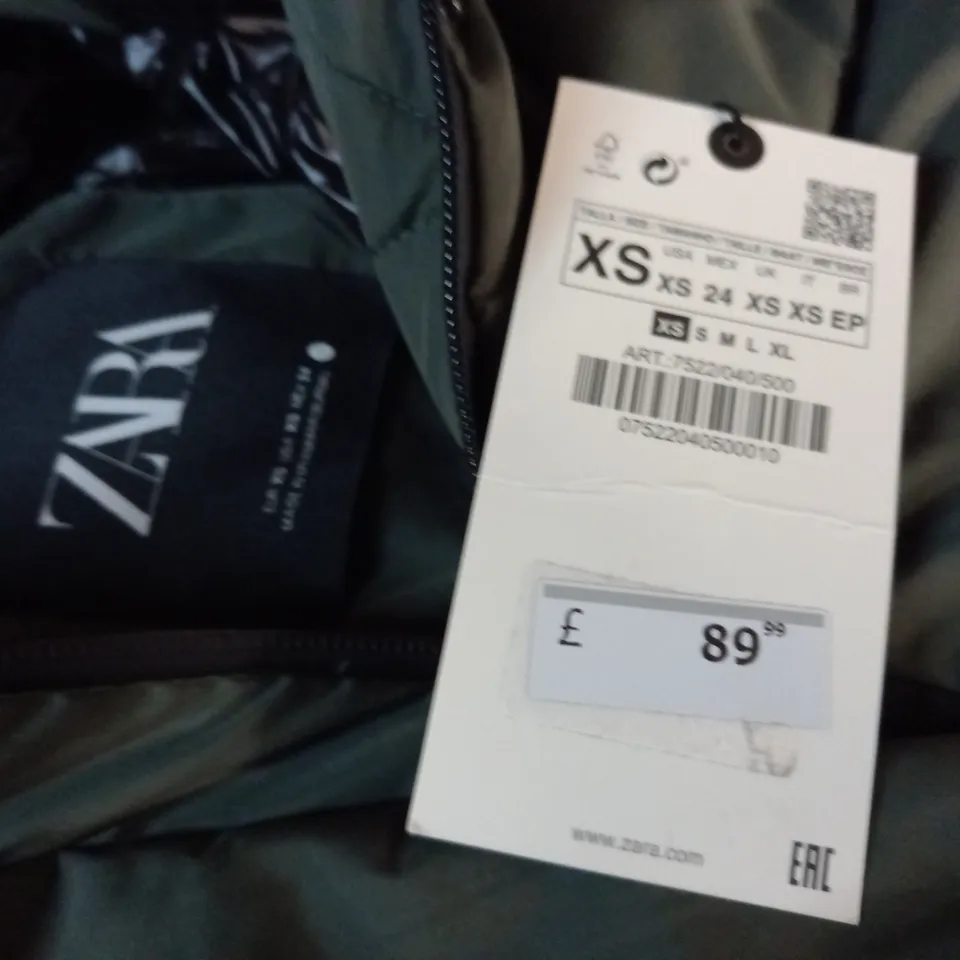 ZARA GREEN PADDED COAT - XS