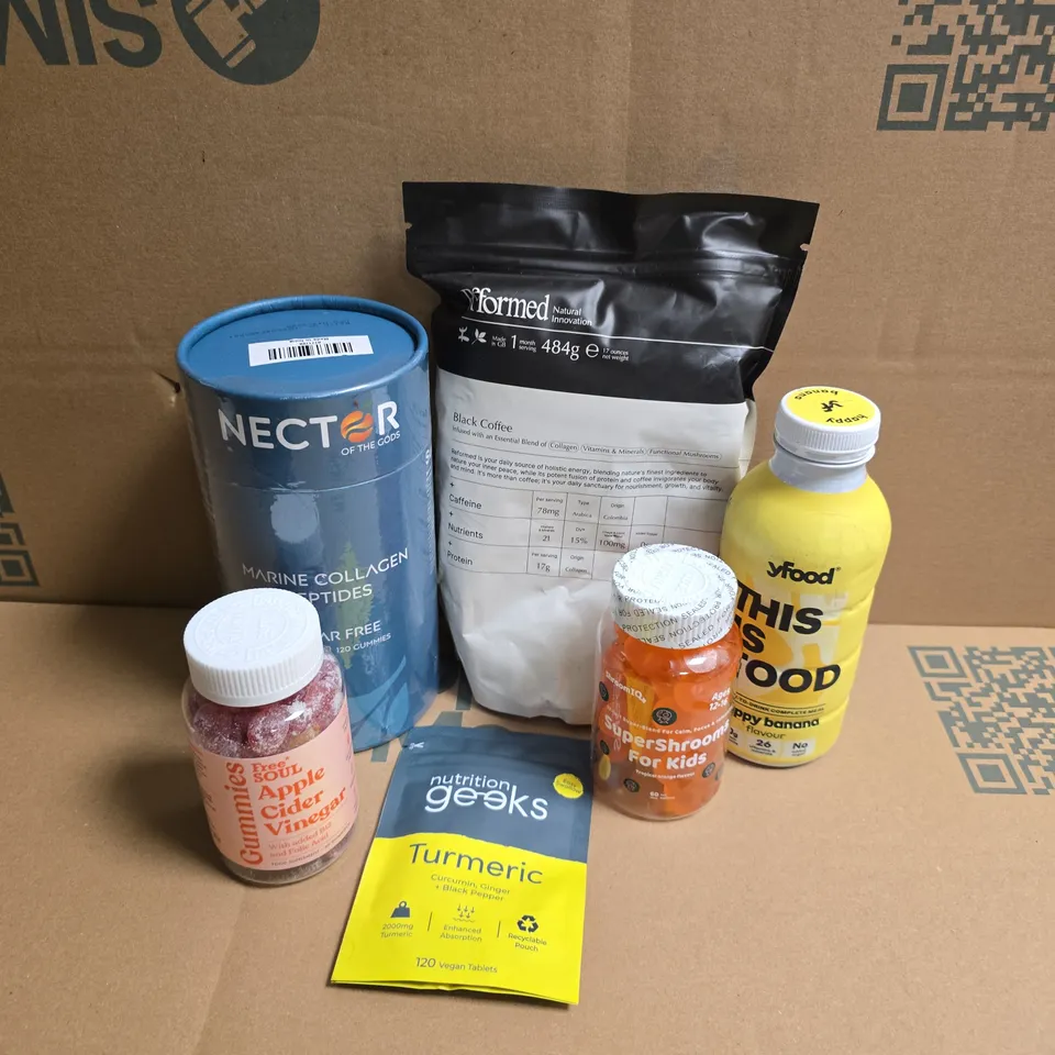 APPROXIMATELY 15 ASSORTED VITAMIN/HEALTH AID PRODUCTS TO INCLUDE NECTAR OF THE GODS MARINE COLLAGEN PEPTIDES, REFORMED BLACK COFFEE, APPLE CIDER VINEGAR GUMMIES, ETC - COLLECTION ONLY