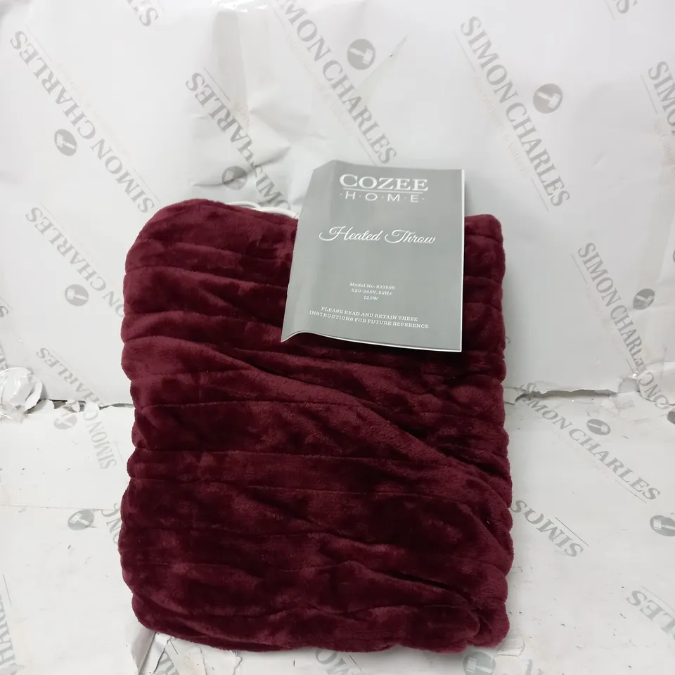 BOXED COZEE HOME VELVETSOFT HEATED THROW IN SHIRAZ WINE