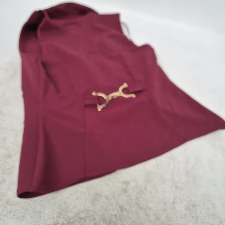 River Island Burgundy Sleeveless Blouse with Collar, UK S