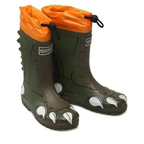 LOT OF 6 BRAND NEW PAIRS OF REGATTA MUDPLAY JUNIOUR WELLIES IN DARK KHAKI - VARIOUS SIZES