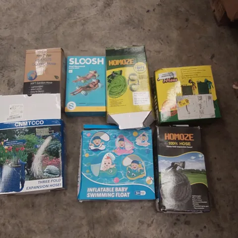 PALLET CONTAINING A LARGE QUANTITY OF ASSORTED HOSE PIPES, POOL INFLATABLES ECT