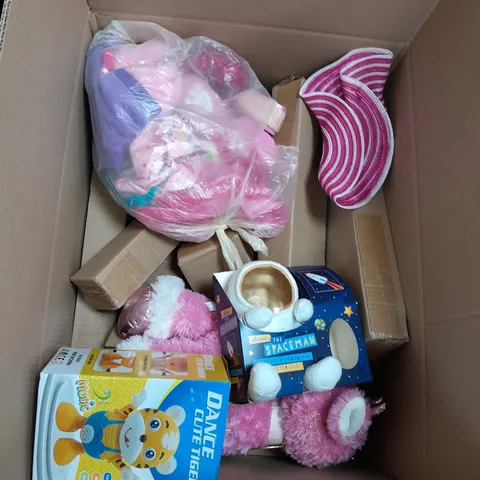 LARGE BOX OF APROXIMATELY 10 ASSORTED TOYS AND GAMES TO INCLUDE TEDDIES, WATER SPRAYERS AND DANCING TOYS