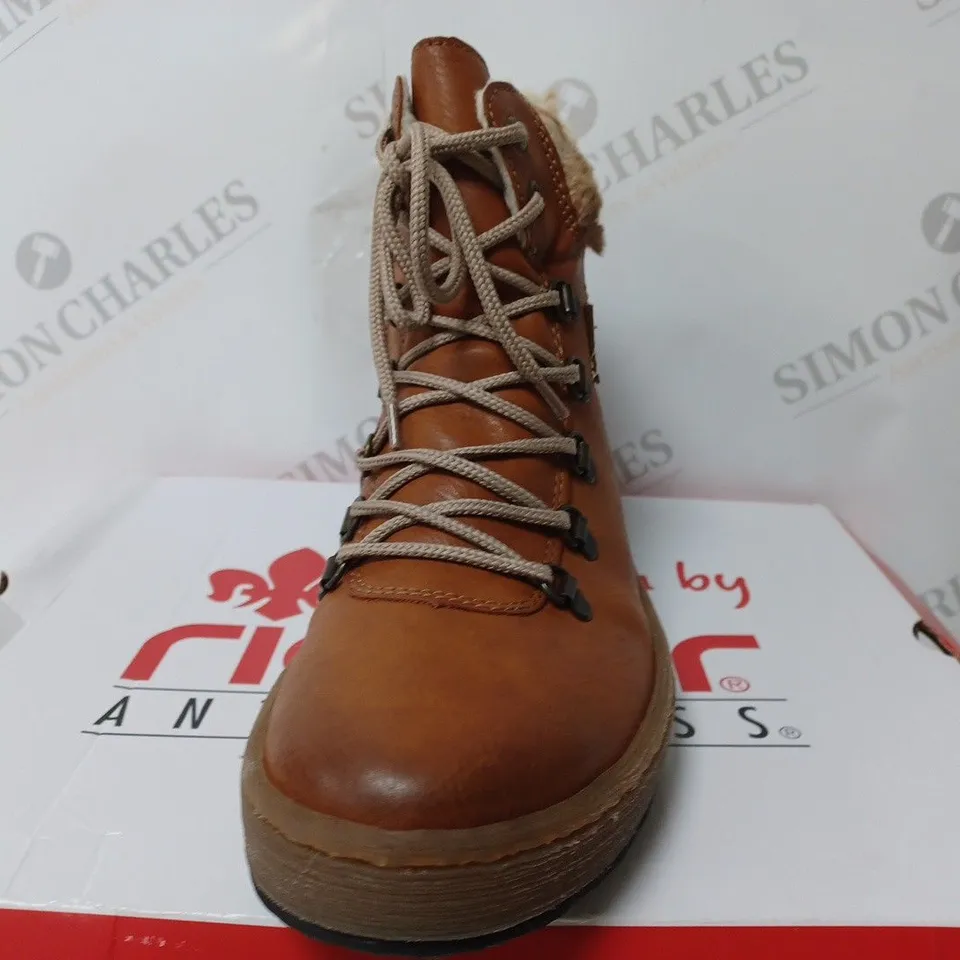 BOXED PAIR OF RIEKER LACE UP ANKLE BOOTS - TAN - UK SIZE 5