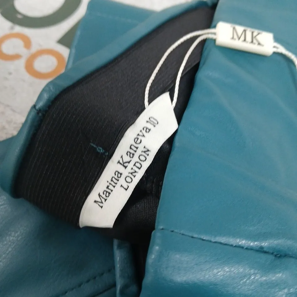 MARINA KANEVA LONDON TEAL FAUX-LEATHER TROUSERS (WOMEN) - SIZE 10