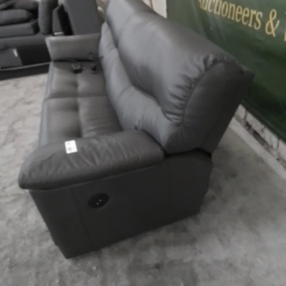 DESIGNER G PLAN MADE STRATFORD CAMBRIDGE SLATE LEATHER ELECTRIC RECLINING THREE SEATER SOFA