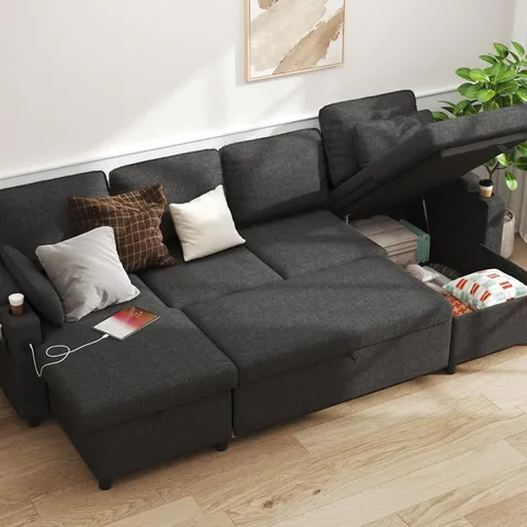 BOXED U SHAPED 4 SEATER SOFA SLEEPER & CHAISE (3 BOXES)