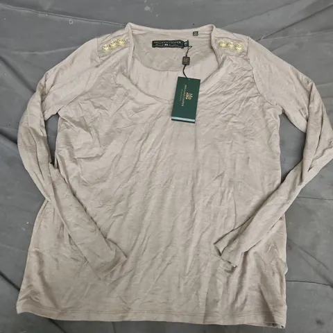 HOLLAND COOPER LONG SLEEVE V-NECK TEE IN OATMEAL - MEDIUM