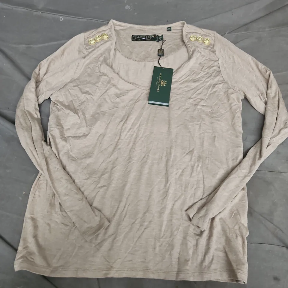 HOLLAND COOPER LONG SLEEVE V-NECK TEE IN OATMEAL - MEDIUM