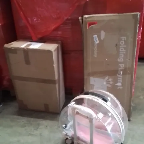 PALLET OF ASSORTED HOUSEHOLD GOODS AND PRODUCTS TO INCLUDE;KNEE WALKER,PLAYMATS,ANIMAL TRAVEL COT