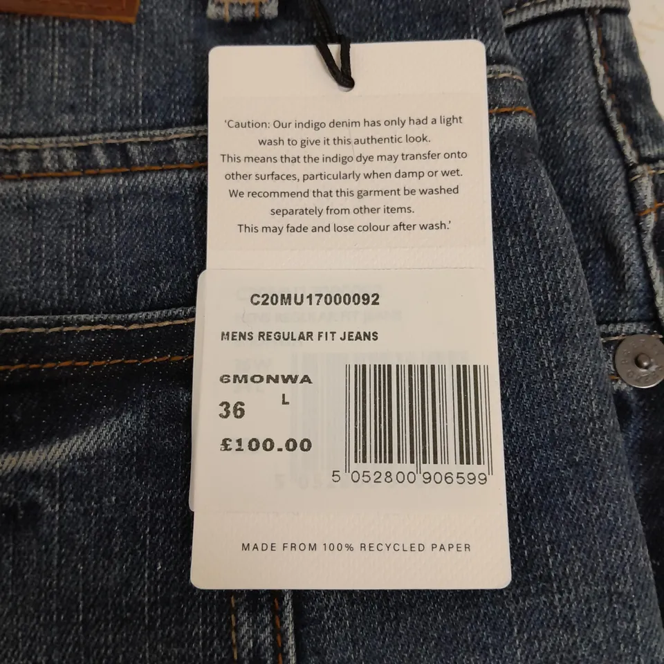 PRETTY GREEN MENS REGULAR FIT JEANS - 36 L